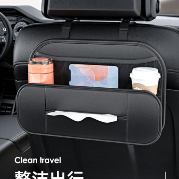 1pcs Leather Car Backseat Organizer With Tissue Bag Holder Car Back Seat Hanging Storage Bag Rear Row Water Cup Phone Pockets Travel