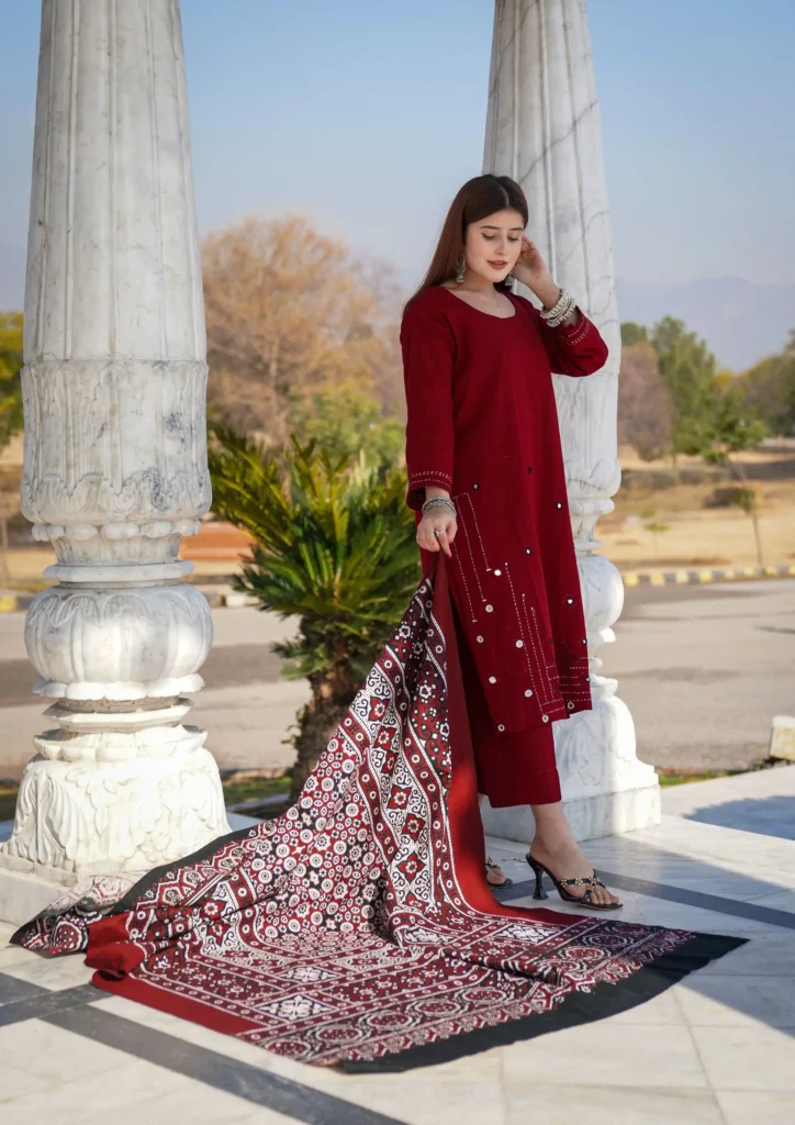 Maroon kaddar 3-Pc outfit