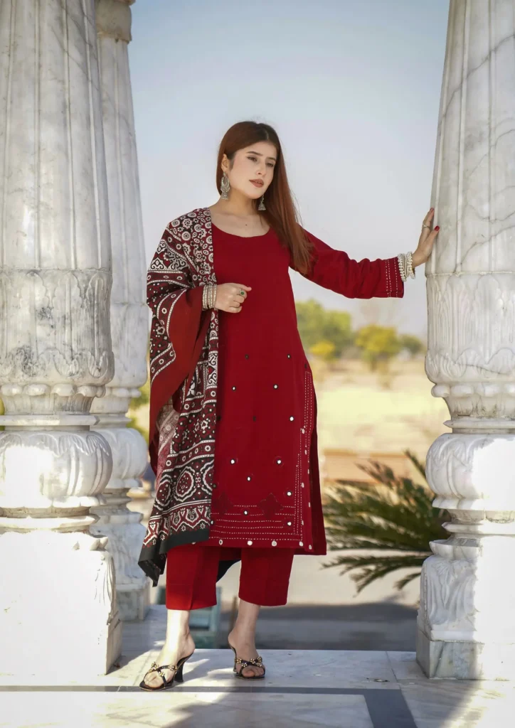Maroon kaddar 3-Pc outfit
