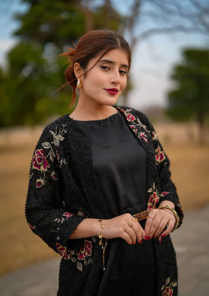 Black textured embroidered gown